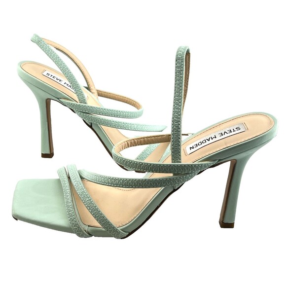 NIB STEVE MADDEN Women's 9 Next Mint Green Strappy Heeled Sandals Stiletto Vegan - Picture 6 of 10